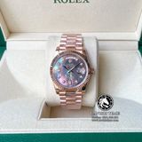 Đồng Hồ Rolex Day-Date 36mm 118235 Rep 1:1 Cao Cấp Vỏ Vàng Hồng Mặt Xà Cừ Tím Cọc Số Đính Đá Dây Kim Loại