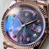 Đồng Hồ Rolex Day-Date 36mm 118235 Rep 1:1 Cao Cấp Vỏ Vàng Hồng Mặt Xà Cừ Tím Cọc Số Đính Đá Dây Kim Loại