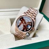 Đồng Hồ Rolex Day-Date 36mm 128235-0037 Rep 1:1 Cao Cấp Vỏ Vàng Hồng Mặt Nâu Ombre Cọc Số Đá Dây Kim Loại