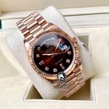 Đồng Hồ Rolex Day-Date 36mm 128235-0037 Rep 1:1 Cao Cấp Vỏ Vàng Hồng Mặt Nâu Ombre Cọc Số Đá Dây Kim Loại