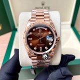 Đồng Hồ Rolex Day-Date 36mm 128235-0037 Rep 1:1 Cao Cấp Vỏ Vàng Hồng Mặt Nâu Ombre Cọc Số Đá Dây Kim Loại