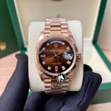Đồng Hồ Rolex Day-Date 36mm 128235-0037 Rep 1:1 Cao Cấp Vỏ Vàng Hồng Mặt Nâu Ombre Cọc Số Đá Dây Kim Loại