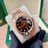 Đồng Hồ Rolex Day-Date 36mm 128235-0037 Rep 1:1 Cao Cấp Vỏ Vàng Hồng Mặt Nâu Ombre Cọc Số Đá Dây Kim Loại