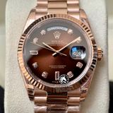 Đồng Hồ Rolex Day-Date 36mm 128235-0037 Rep 1:1 Cao Cấp Vỏ Vàng Hồng Mặt Nâu Ombre Cọc Số Đá Dây Kim Loại