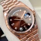 Đồng Hồ Rolex Day-Date 36mm 128235-0037 Rep 1:1 Cao Cấp Vỏ Vàng Hồng Mặt Nâu Ombre Cọc Số Đá Dây Kim Loại