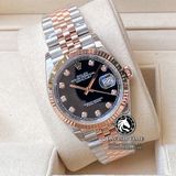 Đồng Hồ Rolex Datejust 36mm 126231-0019 Rep 1:1 Cao Cấp Vỏ Demi Vàng Hồng Mặt Đen Cọc Số Đính Đá Dây Kim Loại Julibee