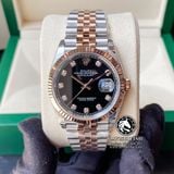 Đồng Hồ Rolex Datejust 36mm 126231-0019 Rep 1:1 Cao Cấp Vỏ Demi Vàng Hồng Mặt Đen Cọc Số Đính Đá Dây Kim Loại Julibee