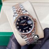 Đồng Hồ Rolex Datejust 36mm 126231-0019 Rep 1:1 Cao Cấp Vỏ Demi Vàng Hồng Mặt Đen Cọc Số Đính Đá Dây Kim Loại Julibee