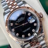 Đồng Hồ Rolex Datejust 36mm 126231-0019 Rep 1:1 Cao Cấp Vỏ Demi Vàng Hồng Mặt Đen Cọc Số Đính Đá Dây Kim Loại Julibee