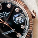 Đồng Hồ Rolex Datejust 36mm 126231-0019 Rep 1:1 Cao Cấp Vỏ Demi Vàng Hồng Mặt Đen Cọc Số Đính Đá Dây Kim Loại Julibee