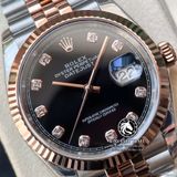 Đồng Hồ Rolex Datejust 36mm 126231-0019 Rep 1:1 Cao Cấp Vỏ Demi Vàng Hồng Mặt Đen Cọc Số Đính Đá Dây Kim Loại Julibee