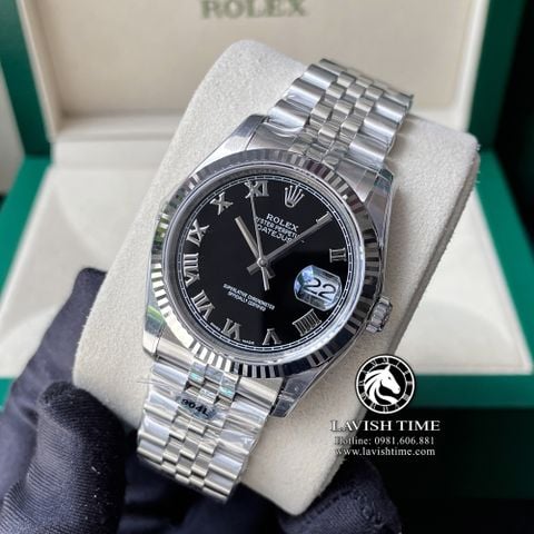 Đồng Hồ Rolex Datejust 36mm 116234-0085 Rep 1:1 Chế Tác Vỏ Bạc Mặt Đen Cọc Số La Mã Dây Kim Loại Jubilee