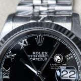 Đồng Hồ Rolex Datejust 36mm 116234-0085 Rep 1:1 Chế Tác Vỏ Bạc Mặt Đen Cọc Số La Mã Dây Kim Loại Jubilee