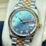 Đồng Hồ Rolex Datejust 36mm 126233 Rep 1:1 Chế Tác Vỏ Demi Bọc Vàng Mặt Xà Cừ Tím Cọc Số Đính Đá Dây Kim Loại Jubilee