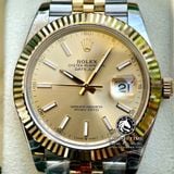 Đồng Hồ Rolex Datejust 41mm 126333-0010 Rep 1:1 Chế Tác Vỏ Demi Bọc Vàng Mặt Vàng Cọc Số Vạch Dây Kim Loại Jubilee