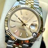 Đồng Hồ Rolex Datejust 41mm 126333-0010 Rep 1:1 Chế Tác Vỏ Demi Bọc Vàng Mặt Vàng Cọc Số Vạch Dây Kim Loại Jubilee