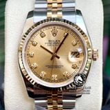 Đồng Hồ Rolex Datejust 36mm 116233 Rep 1:1 Chế Tác Vỏ Demi Bọc Vàng Mặt Vàng Cọc Số Đính Đá Dây Kim Loại Jubilee