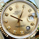 Đồng Hồ Rolex Datejust 36mm 116233 Rep 1:1 Chế Tác Vỏ Demi Bọc Vàng Mặt Vàng Cọc Số Đính Đá Dây Kim Loại Jubilee