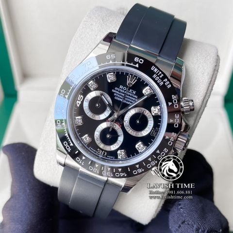 Đồng hồ Rolex Cosmograph Daytona 116519LN-0025 Rep 1:1 Cao Cấp Vỏ Bạc Mặt Đen Dây Cao Su