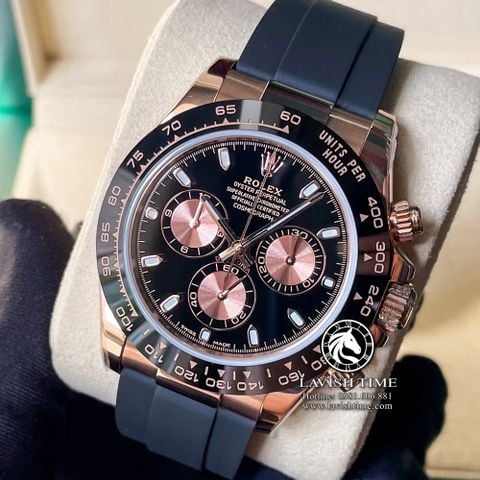 Đồng Hồ Rolex Cosmograph Daytona 116515LN-0012 Rep 1:1 Cao Cấp Vỏ Vàng Hồng Mặt Đen Dây Cao Su