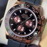 Đồng Hồ Rolex Cosmograph Daytona 116515LN-0012 Rep 1:1 Cao Cấp Vỏ Vàng Hồng Mặt Đen Dây Cao Su