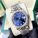 Đồng Hồ Rolex Datejust 36mm  126234-0037 Rep 1:1 Chế Tác Vỏ Bạc Viền Bezel Độ Kim Cương Thiên Nhiên - Moissanite Mặt Xanh Dương Cọc Số Đính Đá Dây Kim Loại Jubilee