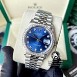 Đồng Hồ Rolex Datejust 36mm  126234-0037 Rep 1:1 Chế Tác Vỏ Bạc Viền Bezel Độ Kim Cương Thiên Nhiên - Moissanite Mặt Xanh Dương Cọc Số Đính Đá Dây Kim Loại Jubilee