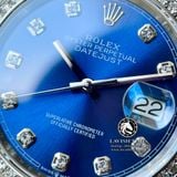 Đồng Hồ Rolex Datejust 36mm  126234-0037 Rep 1:1 Chế Tác Vỏ Bạc Viền Bezel Độ Kim Cương Thiên Nhiên - Moissanite Mặt Xanh Dương Cọc Số Đính Đá Dây Kim Loại Jubilee