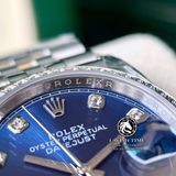 Đồng Hồ Rolex Datejust 36mm  126234-0037 Rep 1:1 Chế Tác Vỏ Bạc Viền Bezel Độ Kim Cương Thiên Nhiên - Moissanite Mặt Xanh Dương Cọc Số Đính Đá Dây Kim Loại Jubilee