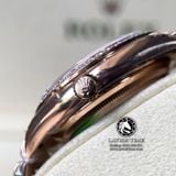 Đồng Hồ Rolex Day-Date 36mm 118235 Rep 1:1 Cao Cấp Vỏ Vàng Hồng Niềng Bezel Đính Đá Mặt Nâu Chocolate Cọc Số Đính Đá Và Ruby Đỏ Dây Kim Loại