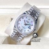 Đồng Hồ Rolex Datejust 36mm 126284MDJ Rep 1:1 Cao Cấp Vỏ Bạc Niềng Bezel Đính Đá Mặt Xà Cừ Trắng Cọc Số Đính Đá Dây Kim Loại Jubilee