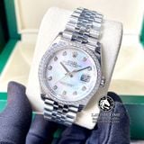 Đồng Hồ Rolex Datejust 36mm 126284MDJ Rep 1:1 Cao Cấp Vỏ Bạc Niềng Bezel Đính Đá Mặt Xà Cừ Trắng Cọc Số Đính Đá Dây Kim Loại Jubilee