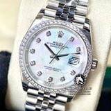 Đồng Hồ Rolex Datejust 36mm 126284MDJ Rep 1:1 Cao Cấp Vỏ Bạc Niềng Bezel Đính Đá Mặt Xà Cừ Trắng Cọc Số Đính Đá Dây Kim Loại Jubilee