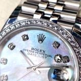 Đồng Hồ Rolex Datejust 36mm 126284MDJ Rep 1:1 Cao Cấp Vỏ Bạc Niềng Bezel Đính Đá Mặt Xà Cừ Trắng Cọc Số Đính Đá Dây Kim Loại Jubilee