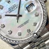 Đồng Hồ Rolex Datejust 36mm 126284MDJ Rep 1:1 Cao Cấp Vỏ Bạc Niềng Bezel Đính Đá Mặt Xà Cừ Trắng Cọc Số Đính Đá Dây Kim Loại Jubilee