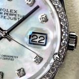 Đồng Hồ Rolex Datejust 36mm 126284MDJ Rep 1:1 Cao Cấp Vỏ Bạc Niềng Bezel Đính Đá Mặt Xà Cừ Trắng Cọc Số Đính Đá Dây Kim Loại Jubilee