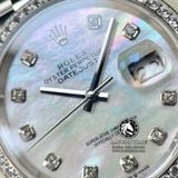 Đồng Hồ Rolex Datejust 36mm 126284MDJ Rep 1:1 Cao Cấp Vỏ Bạc Niềng Bezel Đính Đá Mặt Xà Cừ Trắng Cọc Số Đính Đá Dây Kim Loại Jubilee