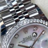 Đồng Hồ Rolex Datejust 36mm 126284MDJ Rep 1:1 Cao Cấp Vỏ Bạc Niềng Bezel Đính Đá Mặt Xà Cừ Trắng Cọc Số Đính Đá Dây Kim Loại Jubilee