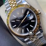 Đồng Hồ Rolex Datejust 41mm 126333-0014 Rep 1:1 Cao Cấp Vỏ Demi Vàng Kim Mặt Đen Cọc Số Vạch Dây Kim Loại Jubilee