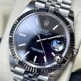 Đồng Hồ Rolex Datejust 41mm 126334-0018 Rep 1:1 Cao Cấp Vỏ Bạc Mặt Đen Cọc Số Vạch Dây Kim Loại Jubilee