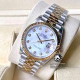 Đồng Hồ Rolex Datejust 36mm 126233MDJ Rep 1:1 Cao Cấp Vỏ Demi Vàng Kim Mặt Xà Cừ Trắng Cọc Số Đính Đá Dây Kim Loại Jubilee