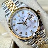 Đồng Hồ Rolex Datejust 36mm 126233MDJ Rep 1:1 Cao Cấp Vỏ Demi Vàng Kim Mặt Xà Cừ Trắng Cọc Số Đính Đá Dây Kim Loại Jubilee