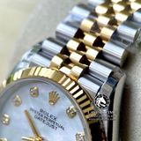 Đồng Hồ Rolex Datejust 36mm 126233MDJ Rep 1:1 Cao Cấp Vỏ Demi Vàng Kim Mặt Xà Cừ Trắng Cọc Số Đính Đá Dây Kim Loại Jubilee