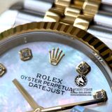 Đồng Hồ Rolex Datejust 36mm 126233MDJ Rep 1:1 Cao Cấp Vỏ Demi Vàng Kim Mặt Xà Cừ Trắng Cọc Số Đính Đá Dây Kim Loại Jubilee
