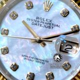 Đồng Hồ Rolex Datejust 36mm 126233MDJ Rep 1:1 Cao Cấp Vỏ Demi Vàng Kim Mặt Xà Cừ Trắng Cọc Số Đính Đá Dây Kim Loại Jubilee