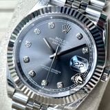 Đồng Hồ Rolex Datejust 41mm 126334-0006 Rep 1:1 Cao Cấp Vỏ Bạc Mặt Xám Cọc Số Đá Dây Kim Loại Jubilee
