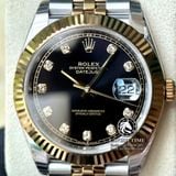 Đồng Hồ Rolex Datejust 41mm 126333-0006 Rep 1:1 Cao Cấp Vỏ Demi Vàng Kim Mặt Đen Cọc Số Đá Dây Kim Loại Jubilee