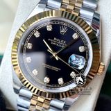 Đồng Hồ Rolex Datejust 41mm 126333-0006 Rep 1:1 Cao Cấp Vỏ Demi Vàng Kim Mặt Đen Cọc Số Đá Dây Kim Loại Jubilee
