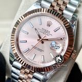 Đồng Hồ Rolex Datejust 41mm 126331-0010 Rep 1:1 Cao Cấp Vỏ Demi Vàng Hồng Mặt Hồng Cọc Số Vạch Dây Kim Loại Jubilee