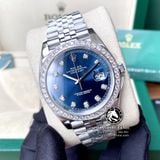 Đồng Hồ Rolex Datejust 41mm 126334 Rep 1:1 Chế Tác Vỏ Bạc Mặt Xanh Niềng Bezel Và Cọc Số Độ Kim Cương Thiên Nhiên Dây Kim Loại Jubilee